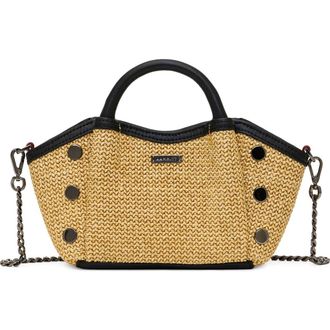 Hammitt Mini Paul Leather Top Handle Bag in Noir Smooth Raffia/Gunmetal at Nordstrom
