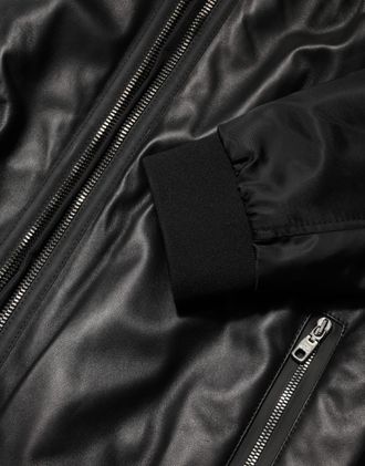 Dolce & Gabbana Black Leather Nylon FullZip Blouson Mens Jacket