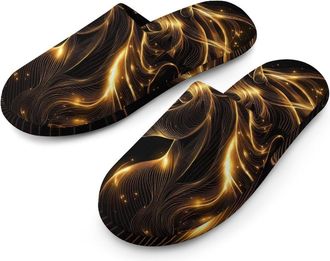 Generic Glowing Golden Horse Head Mens House Slippers Slip Indoor Slipper On Shoes Warm Outdoor