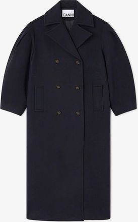 Ganni Navy Dark Blue Wool Oversized Long Peacoat - Size 14 Recycled
