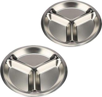 OEM Set Di 2 Piatti In Acciaio Inox Con 3 Scomparti, 26 Cm, Ideali Per Servire Pasti