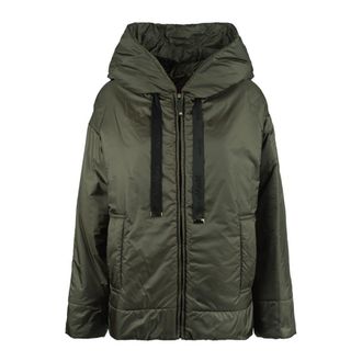 Max Mara Green Khaki Padded Drip-Proof Canvas Jacket With Hood
