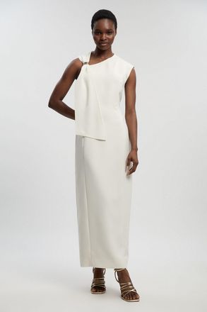 Karen Millen Womens Polished Tailored Trim Detail Column Midi Dress - White - Size 14 UK