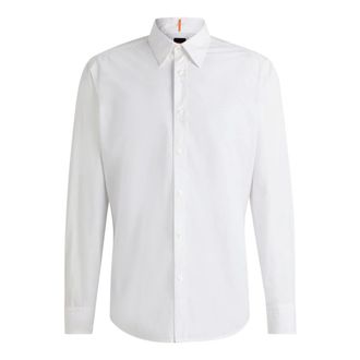 HUGO BOSS Overhemden, Heren, Wit, S, Katoen, Wit Overhemd met Geborduurd Logo