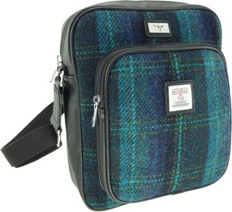 Generic Harris Tweed Blue with Turquoise Overcheck Tartan Travel Bag - Premium Scottish Heritage Accessory