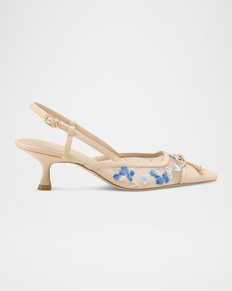 Stuart Weitzman Kitty Embroidered Slingback Pumps