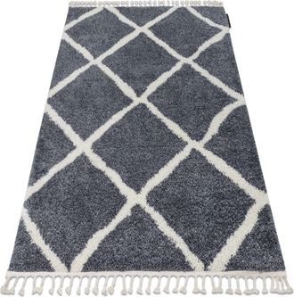 RugsX Rugsx - Alfombra Berber Cuadriculado B5950 Gris/blanco Franjas Bereber Marroqu&iacute; Shaggy Grey 120x170 Cm