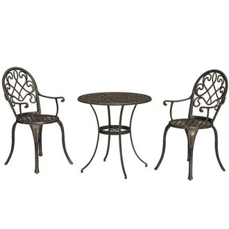 OUTSUNNY 3PCs Bistro Set - Aluminium Garden Table and Chairs - Bronze Tone | TJ Hughes