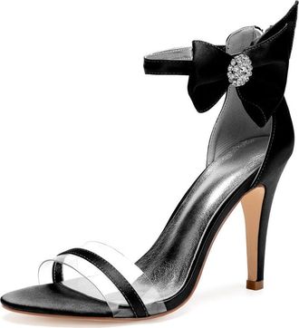 Generic Women Stain Peep Toe High Heels Sandals Bridal Stiletto Wedding Evening Dress Shoes 10.5Cm,Black,8 UK