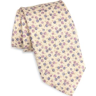 David Donahue Floral Print Silk Tie in Lilac at Nordstrom