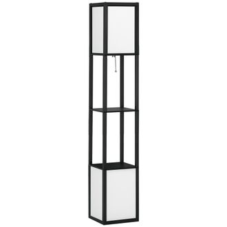 OEM L&aacute;mpara De Pie De Madera Con Estante Para Bombilla E27 Potencia M&aacute;x. 40w L&aacute;mpara Moderna 26x26x156 Cm Negro Y Blanco