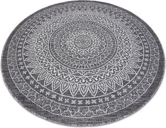 RugsX Rugsx - Carpet sisal loft 21207 Rosette boho circle ivory/silver/grey grey round 120 cm