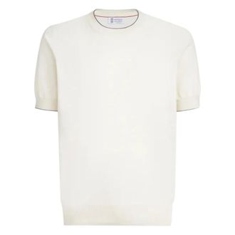 Brunello Cucinelli Brunello Cucinelli, Round-neck Knitwear, male, Beige, Size: L Ribbed Short-Sleeves T-Shirt