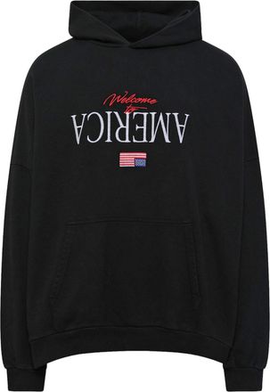 Willy Chavarria Front Embroidered Cotton Sweatshirt with Kangaroo Pocket