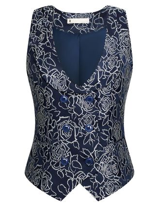 Belle Poque Womens Waistcoat Vintage Double Breasted V-Neck Jacquard Suit Vest Steampunk Gothic Medieval Style Vest Coat