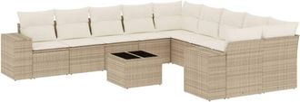 vidaXL Set De Sof&aacute;s De Jard&iacute;n 11pzas Con Cojines Rat&aacute;n Sint&eacute;tico Beige Vidaxl
