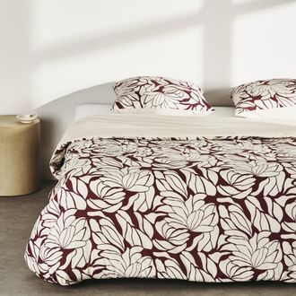 Maisons du monde Set de funda n&oacute;rdica de 240x220 cm y fundas de almohada de algod&oacute;n org&aacute;nico beige y burdeos