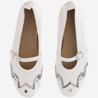 Sartore Nappa & Python Leather Ballerina Flat - White