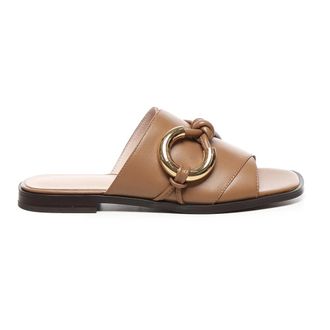 Coccinelle Sliders, female, Brown, 5 UK, Beige Leather Sandals with Metal Detail