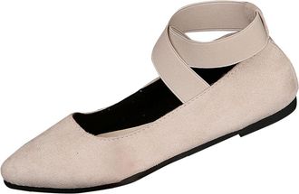 Generic Womens Flat Shoes Comfortable Casual Pumps Solid Color Stylish Classic Lightweight Elastic Ankle Straps Ballet Flats Outdoor Leisure Beige