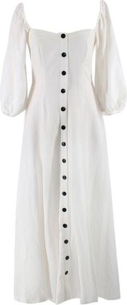 Mara Hoffman White Mika Puff-sleeve Linen- blend Midi Dress Size XXS
