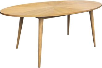 Sweeek Mesa de comedor ovalada de madera de hevea y chapa de roble para 6