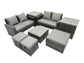 Fimous Lounge Double Seat Sofa Coffee Table Set with 2 Side Tables 3 Stools in Dark Grey