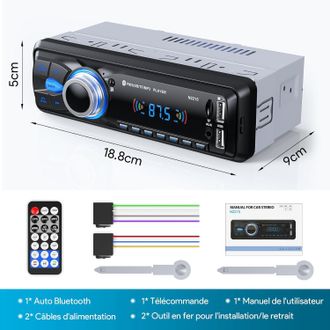 OEM Autorradio Manos Libres Bluetooth 5.0, Radio Fm, 1 Din Para Coches De 9-12v, Compatible Con 2 Usb/aux/sd/tf/mp3, Compatible Con Ios/android