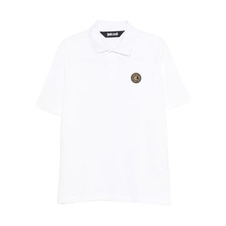 Just Cavalli Polo Shirts, male, White, Size: XL Cotton Polo Shirt with Logo