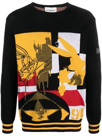Iceberg cartoon-print crew-neck jumper - men - Virgin Wool/Cotton - L - Black
