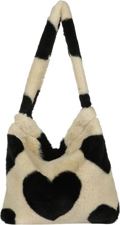 Generic Womens Plush Bags Women Girls Fluffy Shoulder Bag Top-handle Female Autumn Winter Handbag Plush Tote Shopping(Brown heart)