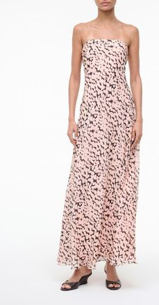 Staud Cassie Abstract Silk Strapless Dress in Almond/Black at Nordstrom, Size 16