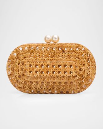 BTB Los Angeles Caillou Acrylic Cane Webbing Clutch Bag