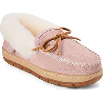 Dearfoams Fireside Gladstone Genuine Shearling Moccasin with Stitching in Dusty Pink at Nordstrom, Size 11