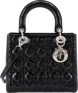 Dior Borsa a tracolla Lady Dior media trapuntata in pelle verniciata con motivo Cannage - Nero
