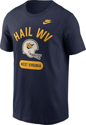 Nike West Virginia Legacy Arch Helmet Nike Mens College T-Shirt in Blue | N19941SWVV-FMQ