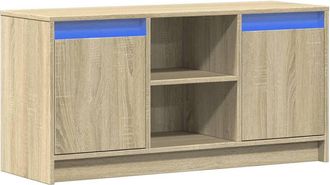 Berkfield Home TV Cabinet with LED Sonoma Oak 100x34x50 cm Engineered Wood in Light Brown | Size: 100 x 34 x 50 cm