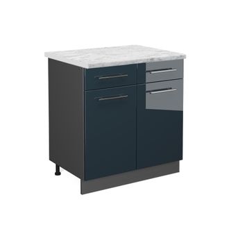 Vicco Mueble Bajo De Cocina Fame-line, Azul Oscuro Alto Brillo, 80 Cm, Et M&aacute;rmol