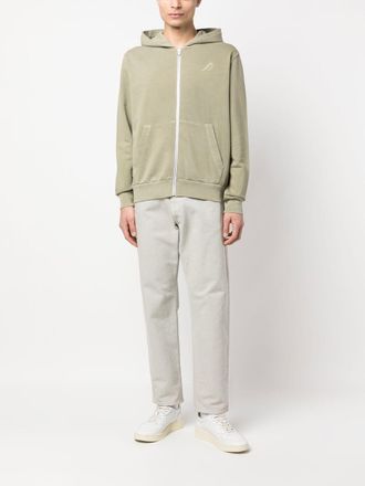 Autry Logo-Embroidered Cotton Hoodie - Sage Green