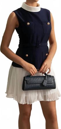 Self Portrait Boucle Chiffon Mini Dress In Navy