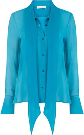 Nina Ricci Overhemden, Dames, Blauw, 2Xs, Satijn, Lavalli&egrave;re Satijnen Blouse