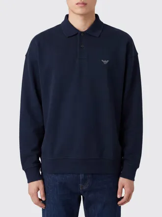 Emporio Armani Polo a maniche lunghe in cotone con logo Eagle ricamato