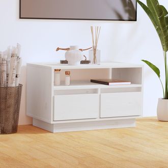 vidaXL Vidaxl - Mueble De Tv De Madera Maciza De Pino Blanco 60x35x37 Cm