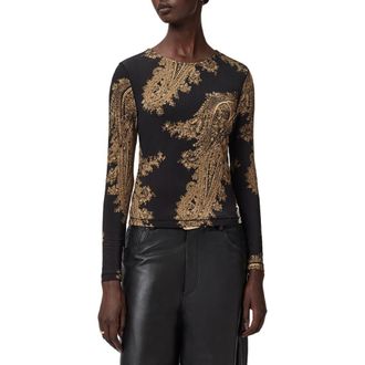 AllSaints Katlyn Paisley Print Knit Top in Ella Black at Nordstrom Rack, Size 4 Us / 8 Uk