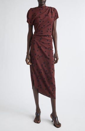 Proenza Schouler Ren Dot Print Asymmetric Midi Dress in Espresso Multi at Nordstrom, Size 14