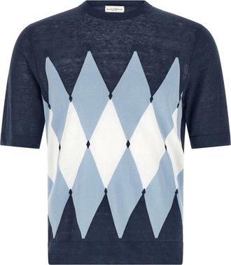 Ballantyne Argyle T-shirt - Heren - Ronde hals truien - Blauw - XL - Katoen - Truien & Vesten