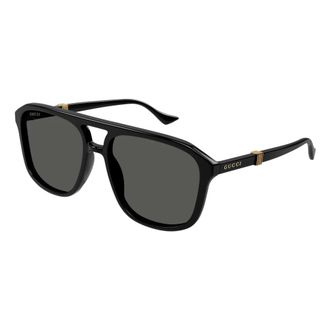 Gucci Aviator Zonnebrillen - Heren - Zonnebrillen - Zwart - 57 MM - Leer - Accessoires