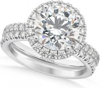 Allurez Diamond Round-Cut Halo Bridal Set 18K White Gold (2.77ct)
