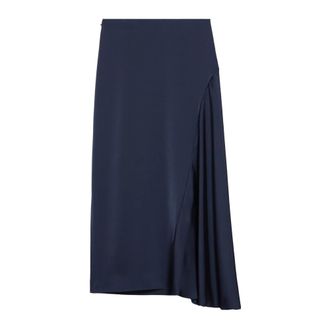 Max Mara Midi Skirts, female, Blue, Size: XS Blue Satin Midi Skirt with Slit