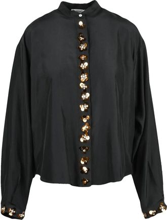 Forte_Forte Black Silk Puff-Sleeve Decorative Shirt
